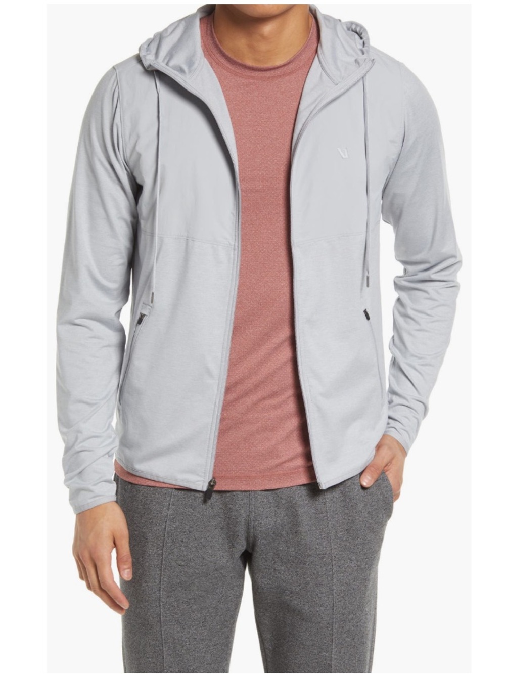 Vuori Sunday Element Light Grey Men's XXL Hooded Jacket - Performance Zip-Up